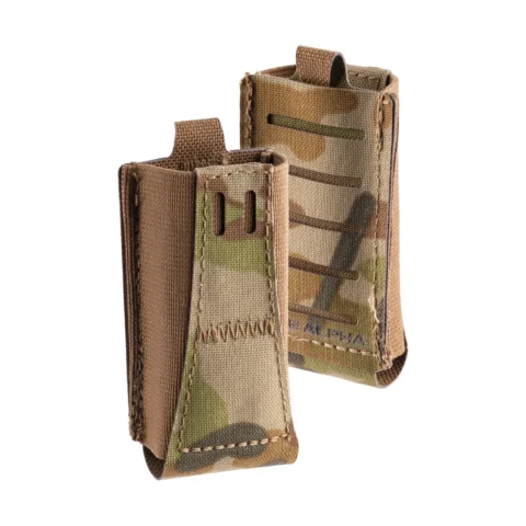 Blue Alpha angled pistol magazine pouches showing low-profile construction and elastic retention for first-line belt setups
